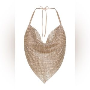 Meshki Daphne Diamante Cowl Neck Halter Top - Gold